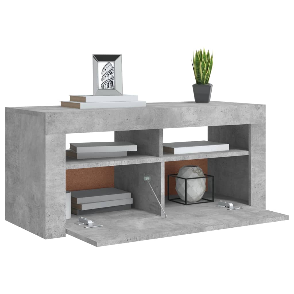 vidaXL Comodă TV cu lumini LED, gri beton, 90x35x40 cm vidaXL Comodă TV cu lumini LED, gri beton, 90x35x40 cm