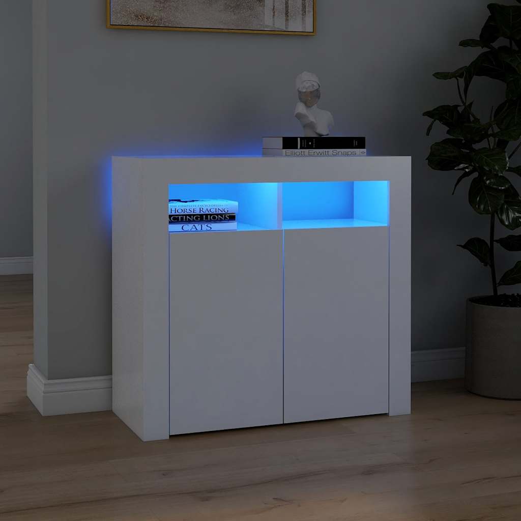 vidaXL Servantă cu lumini LED, alb, 80x35x75 cm vidaXL Servantă cu lumini LED, alb, 80x35x75 cm