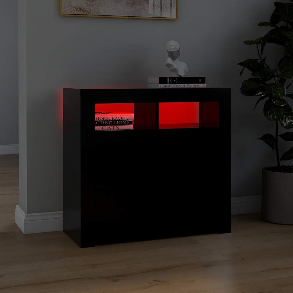 vidaXL Servantă cu lumini LED, negru, 80x35x75 cm vidaXL Servantă cu lumini LED, negru, 80x35x75 cm