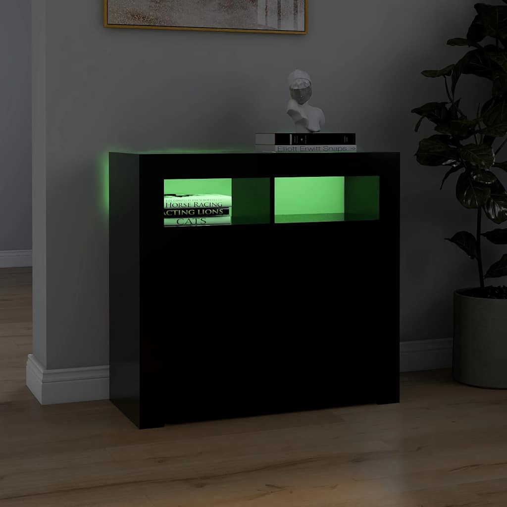 vidaXL Servantă cu lumini LED, negru, 80x35x75 cm vidaXL Servantă cu lumini LED, negru, 80x35x75 cm