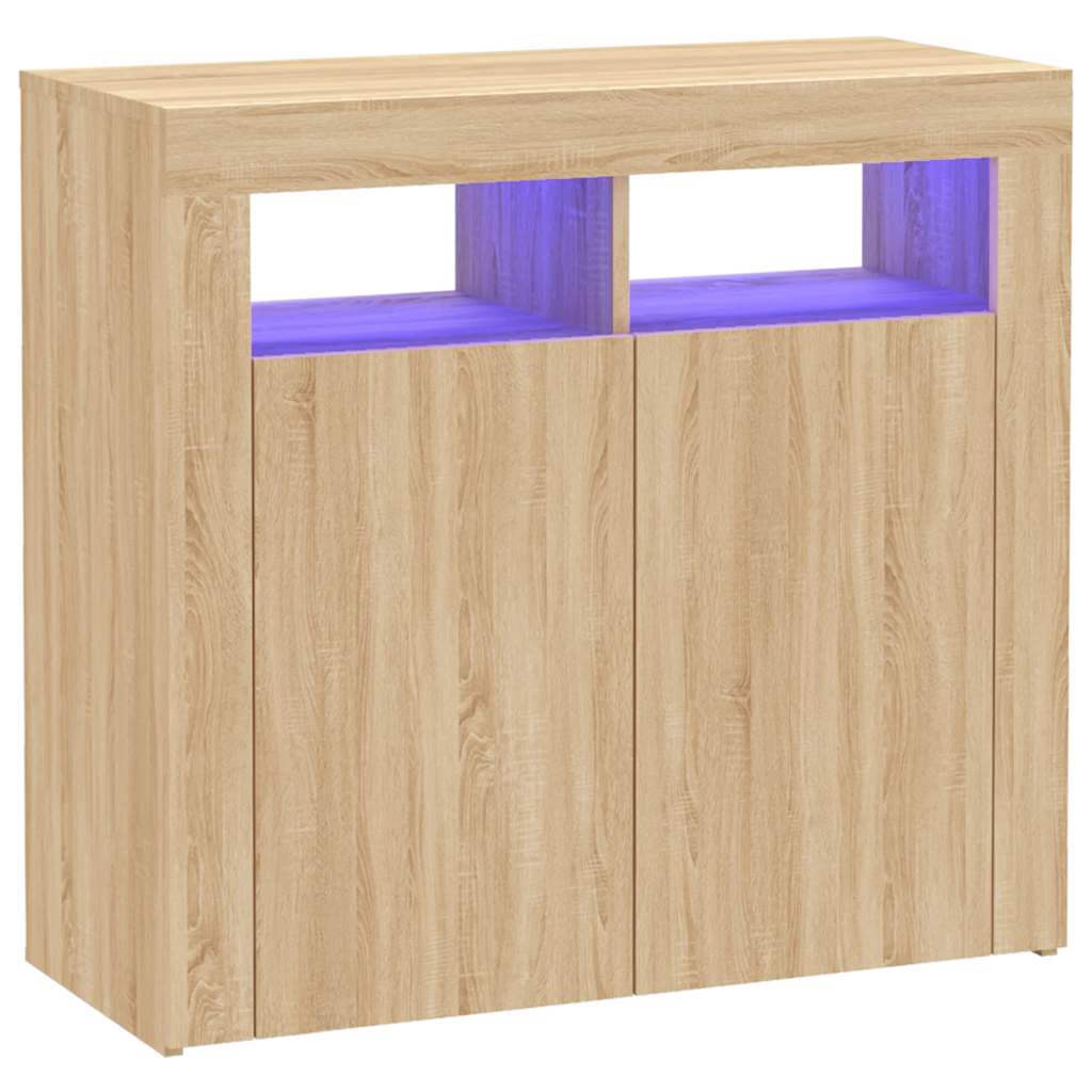 vidaXL Servantă cu lumini LED, stejar sonoma, 80x35x75 cm