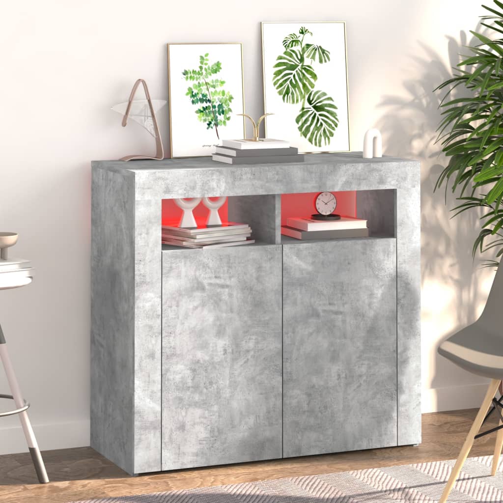 vidaXL Servantă cu lumini LED, gri beton, 80x35x75 cm