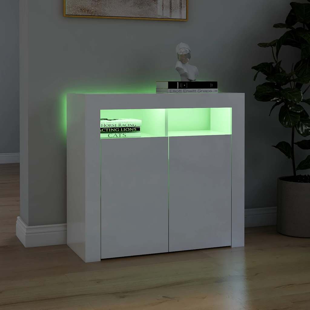 vidaXL Servantă cu lumini LED, alb extralucios, 80x35x75 cm