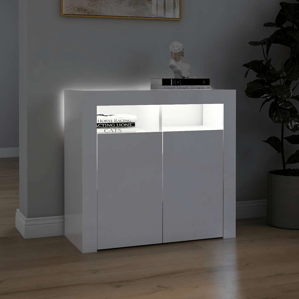 vidaXL Servantă cu lumini LED, alb extralucios, 80x35x75 cm