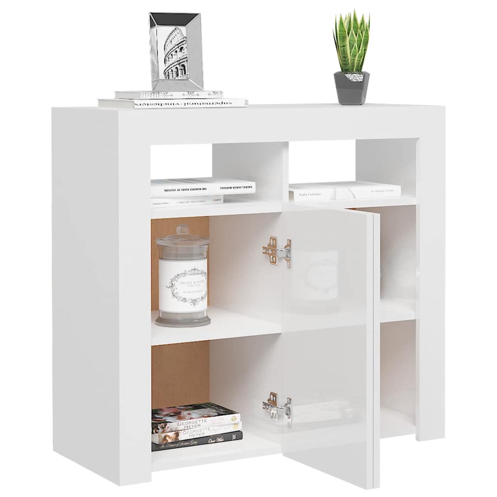 vidaXL Servantă cu lumini LED, alb extralucios, 80x35x75 cm