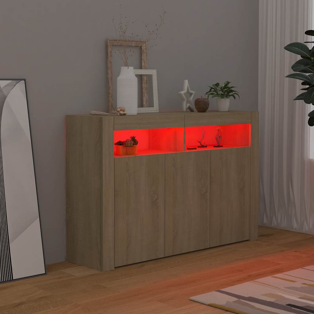 vidaXL Servantă cu lumini LED, stejar Sonoma, 115,5x30x75 cm vidaXL Servantă cu lumini LED, stejar Sonoma, 115,5x30x75 cm