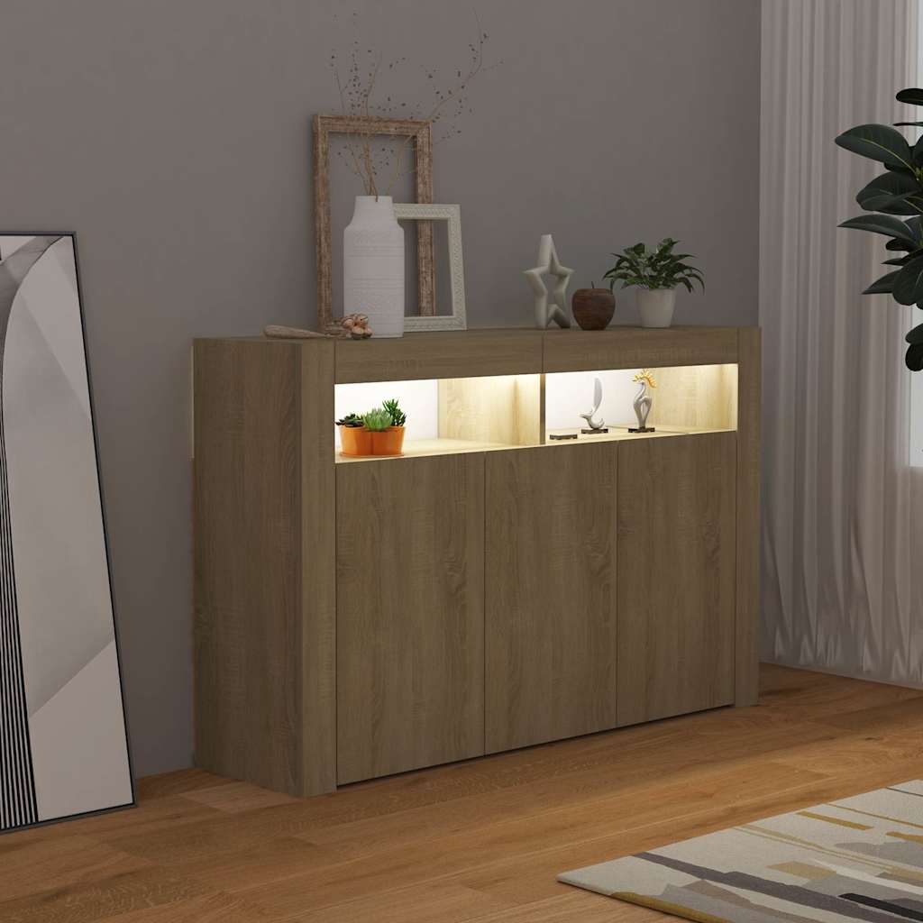 vidaXL Servantă cu lumini LED, stejar Sonoma, 115,5x30x75 cm vidaXL Servantă cu lumini LED, stejar Sonoma, 115,5x30x75 cm