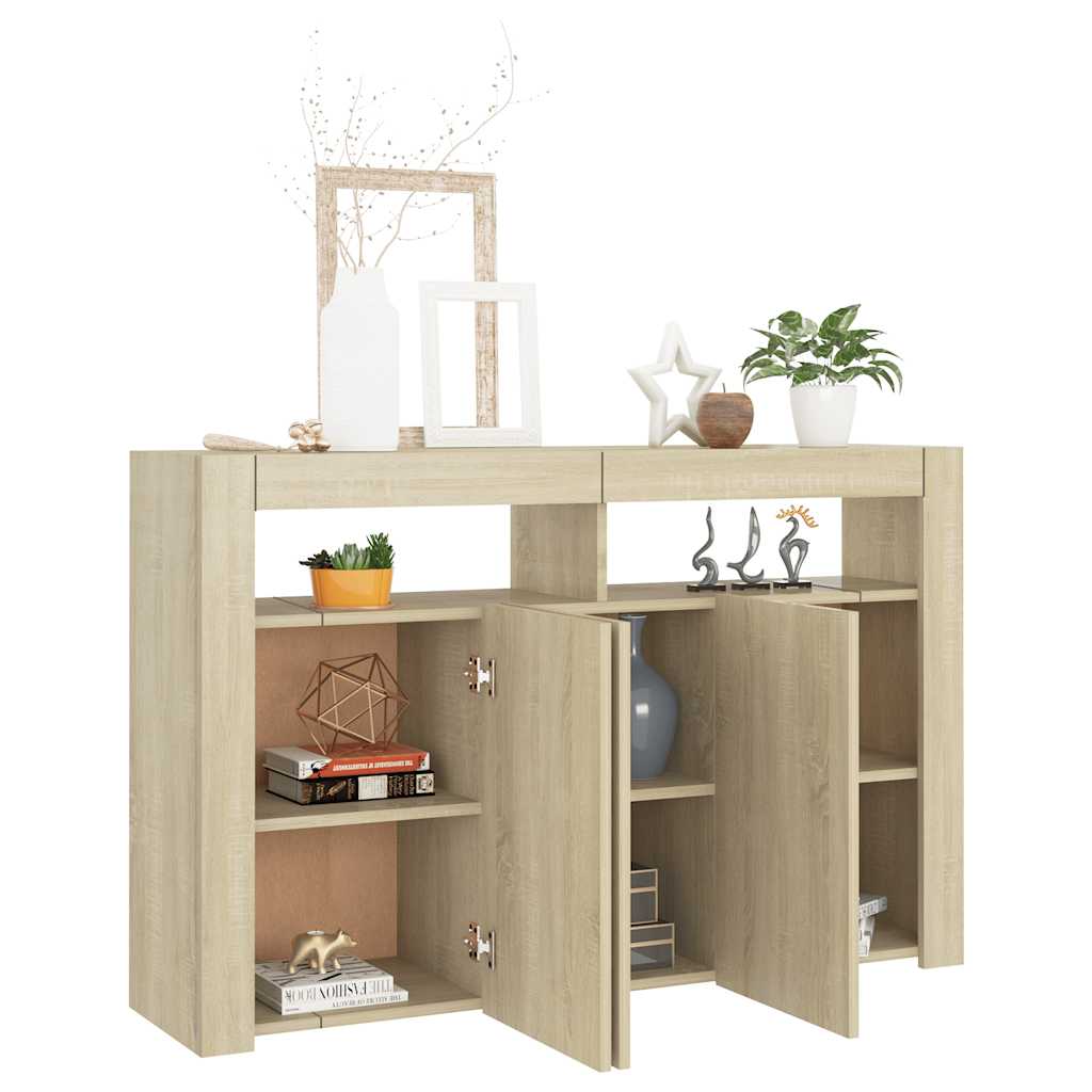vidaXL Servantă cu lumini LED, stejar Sonoma, 115,5x30x75 cm vidaXL Servantă cu lumini LED, stejar Sonoma, 115,5x30x75 cm