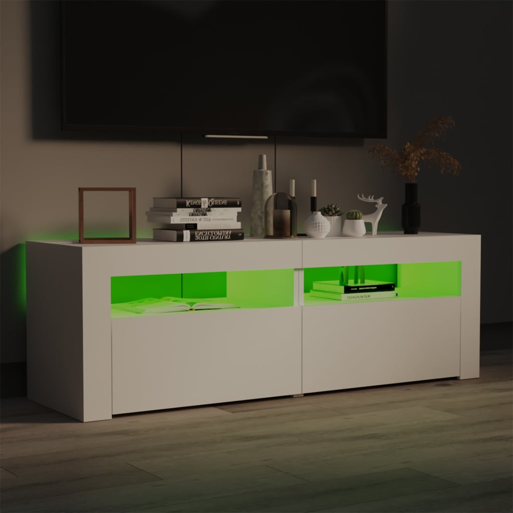 vidaXL Comodă TV cu lumini LED, alb, 120x35x40 cm