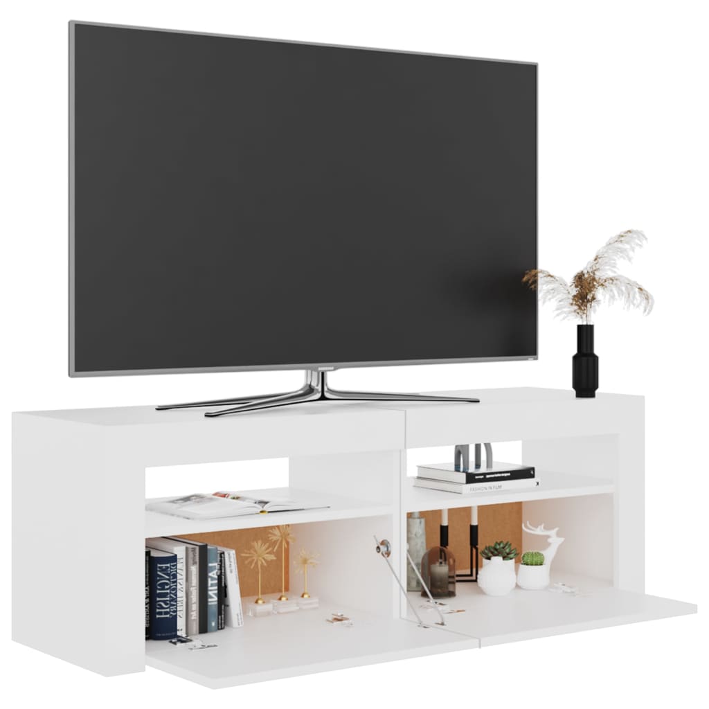 vidaXL Comodă TV cu lumini LED, alb, 120x35x40 cm