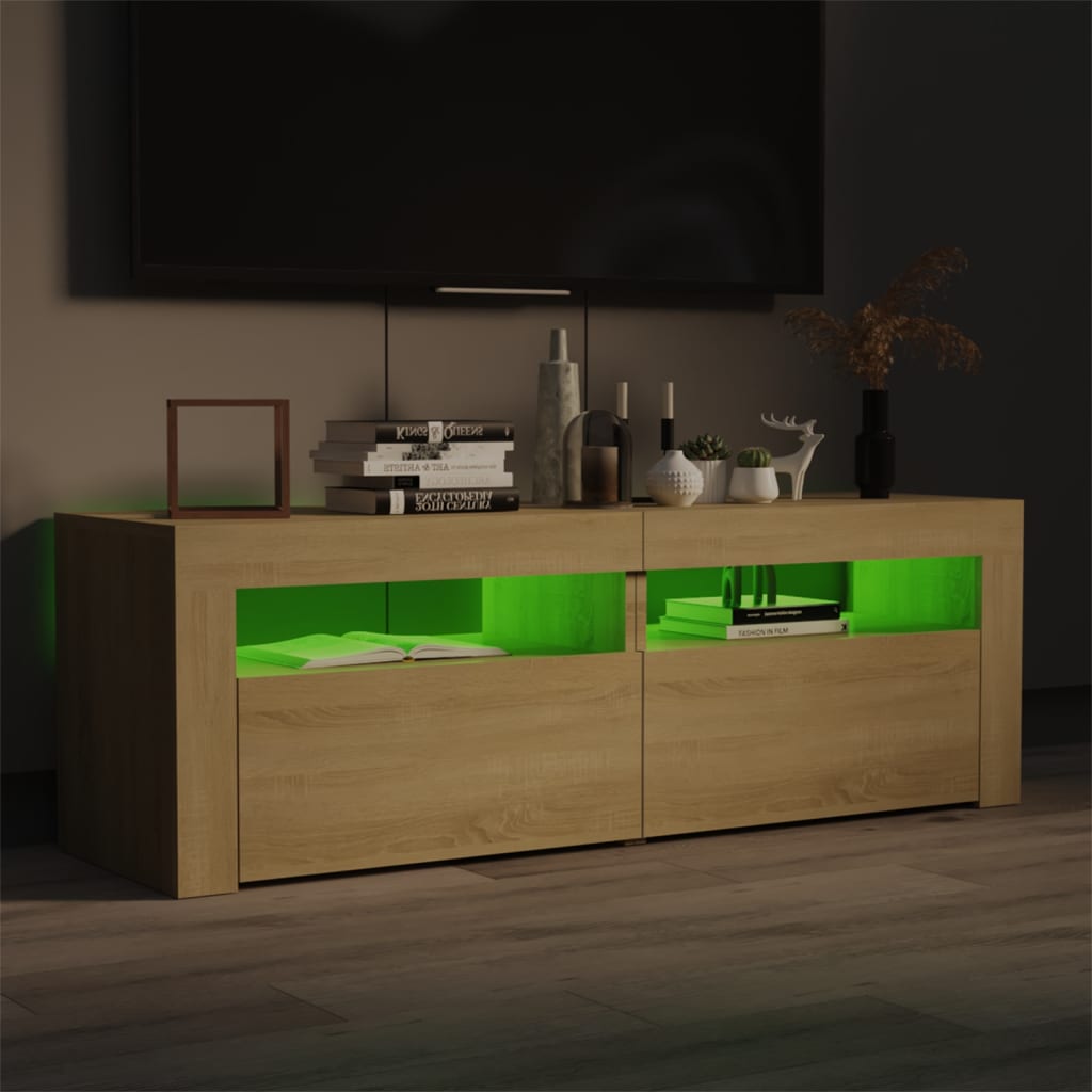 vidaXL Comodă TV cu lumini LED, stejar Sonoma, 120x35x40 cm