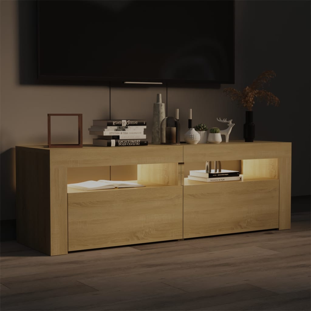 vidaXL Comodă TV cu lumini LED, stejar Sonoma, 120x35x40 cm