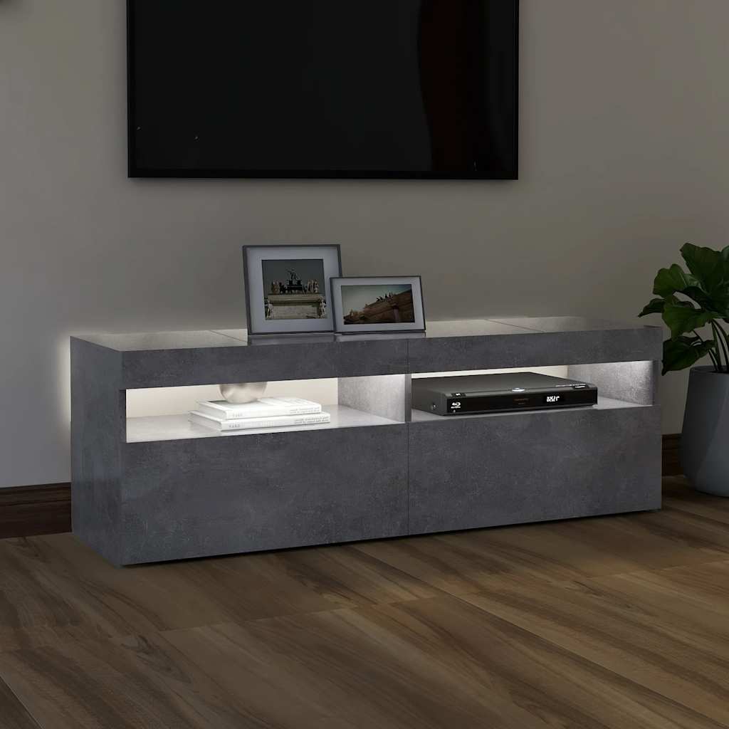 vidaXL Comodă TV cu lumini LED, gri beton, 120x35x40 cm vidaXL Comodă TV cu lumini LED, gri beton, 120x35x40 cm