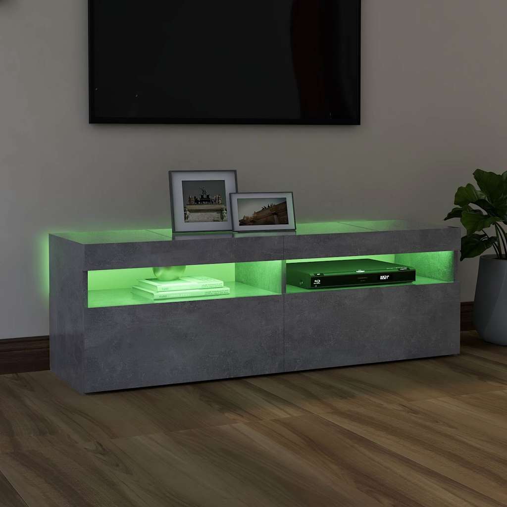 vidaXL Comodă TV cu lumini LED, gri beton, 120x35x40 cm vidaXL Comodă TV cu lumini LED, gri beton, 120x35x40 cm
