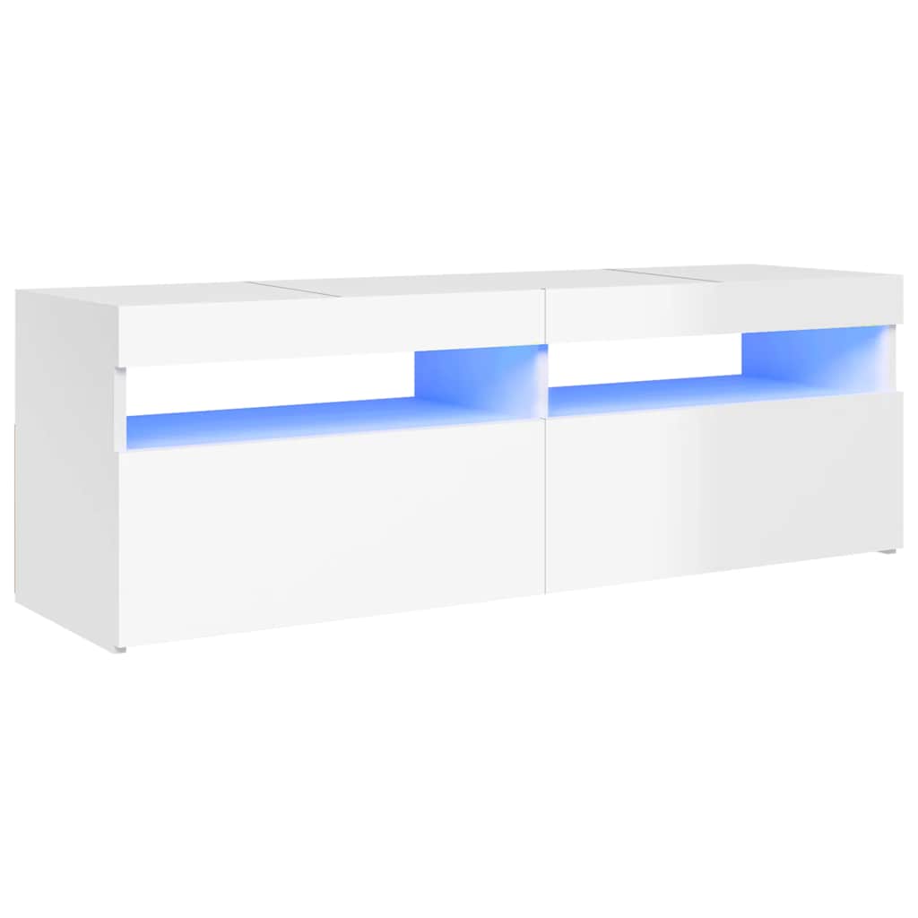 vidaXL Comodă TV cu lumini LED, alb extralucios, 120x35x40 cm vidaXL Comodă TV cu lumini LED, alb extralucios, 120x35x40 cm