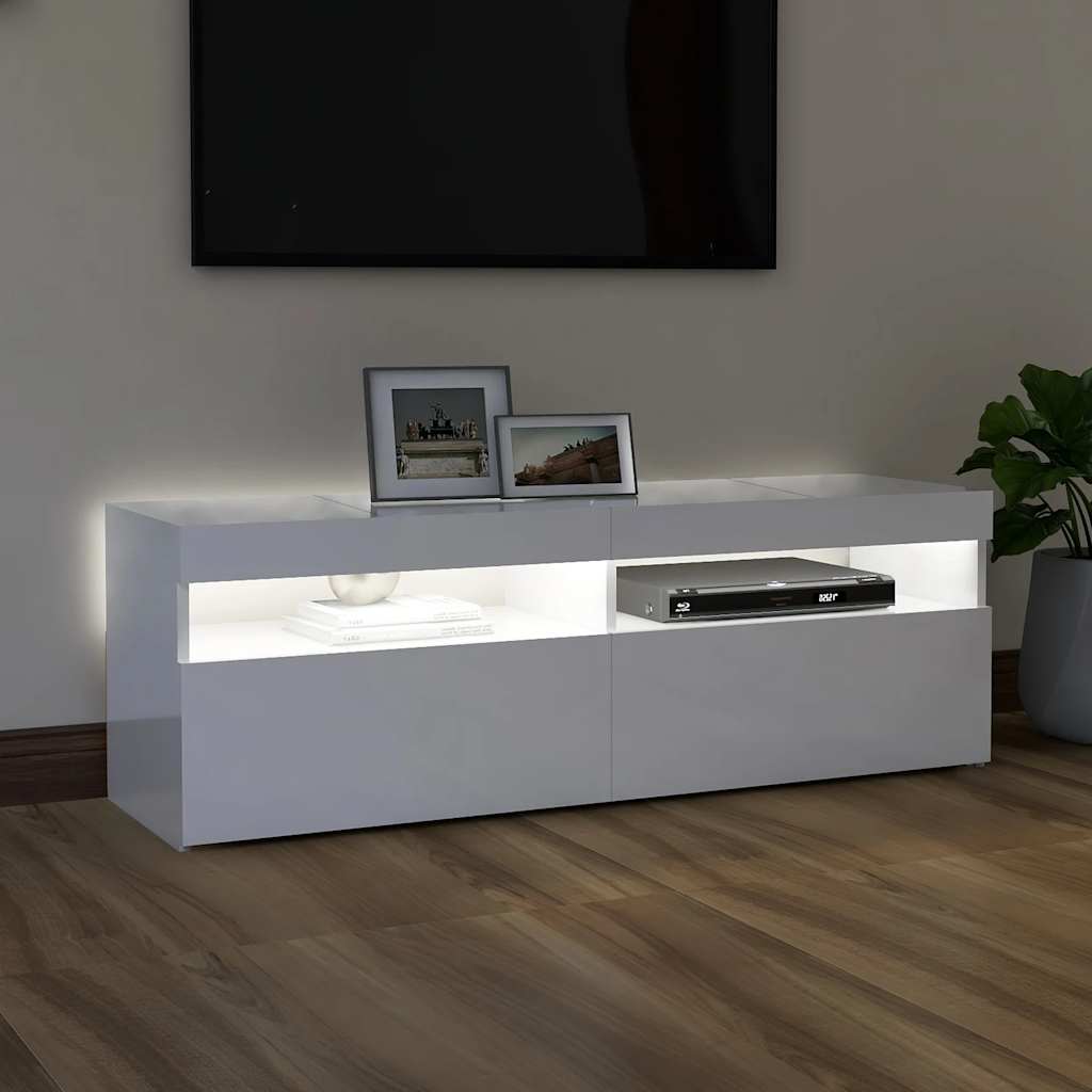 vidaXL Comodă TV cu lumini LED, alb extralucios, 120x35x40 cm vidaXL Comodă TV cu lumini LED, alb extralucios, 120x35x40 cm