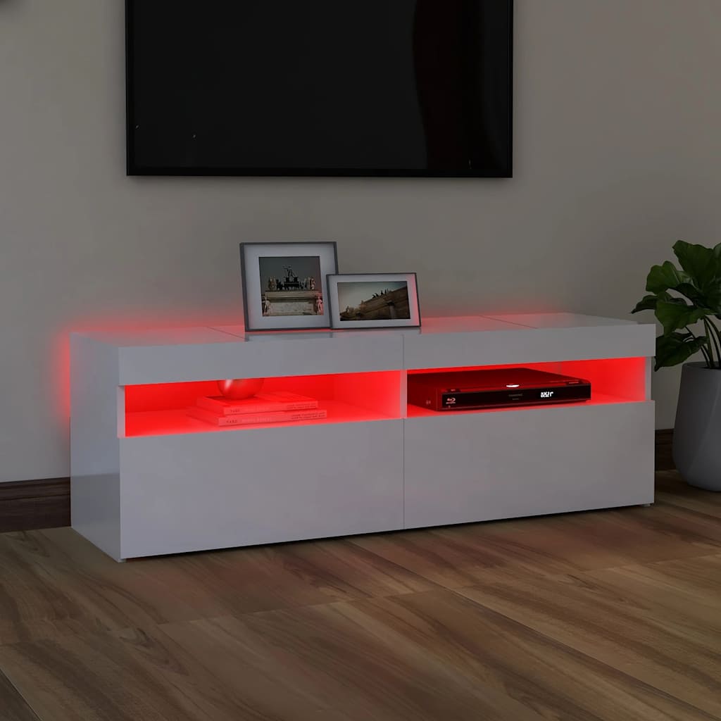 vidaXL Comodă TV cu lumini LED, alb extralucios, 120x35x40 cm vidaXL Comodă TV cu lumini LED, alb extralucios, 120x35x40 cm
