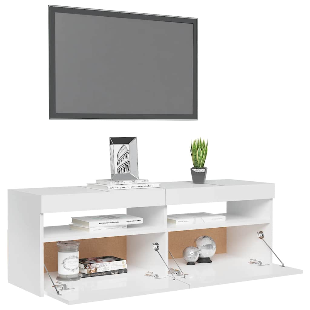 vidaXL Comodă TV cu lumini LED, alb extralucios, 120x35x40 cm vidaXL Comodă TV cu lumini LED, alb extralucios, 120x35x40 cm