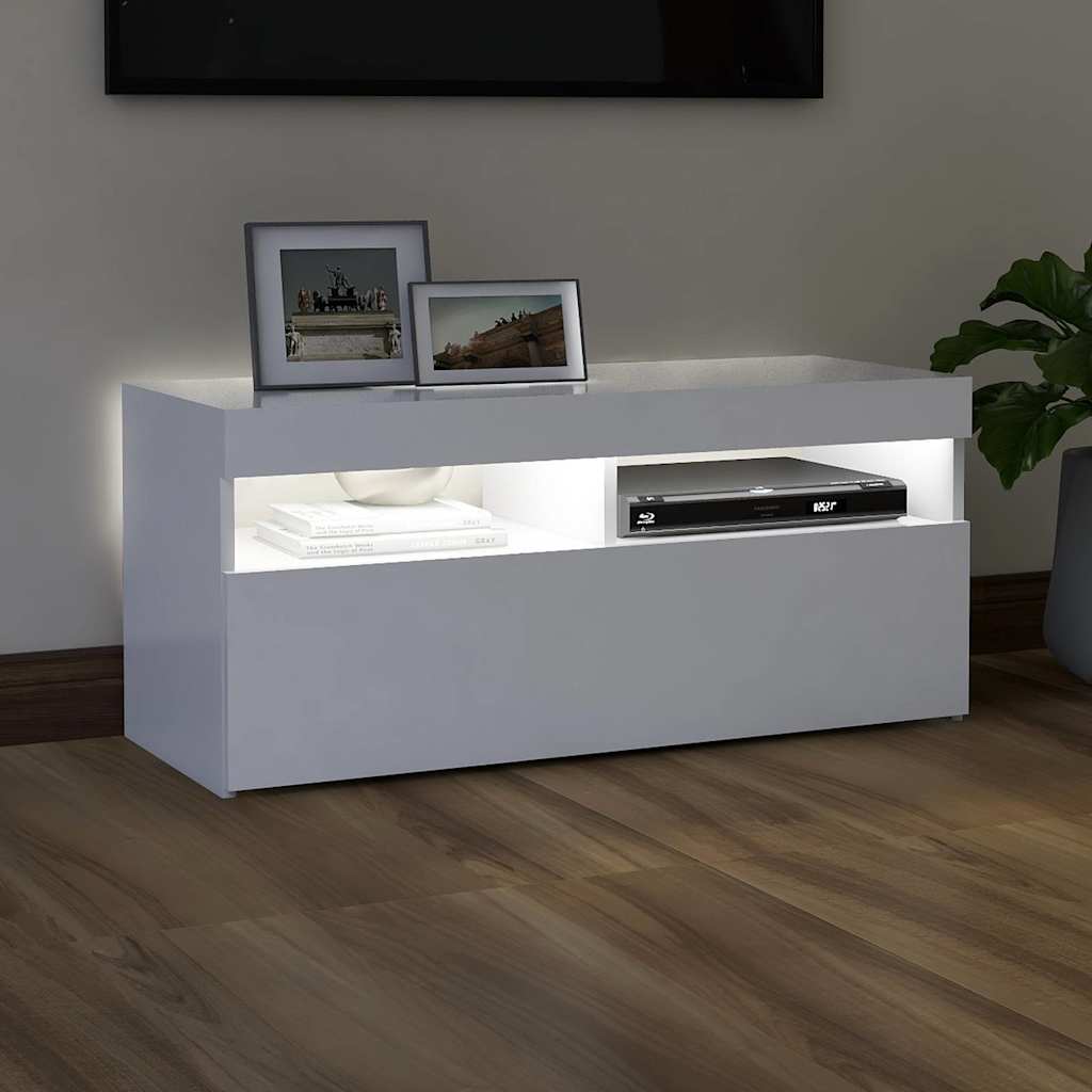 vidaXL Comodă TV cu lumini LED, alb, 90x35x40 cm vidaXL Comodă TV cu lumini LED, alb, 90x35x40 cm