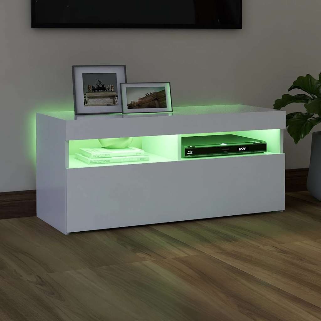 vidaXL Comodă TV cu lumini LED, alb, 90x35x40 cm vidaXL Comodă TV cu lumini LED, alb, 90x35x40 cm