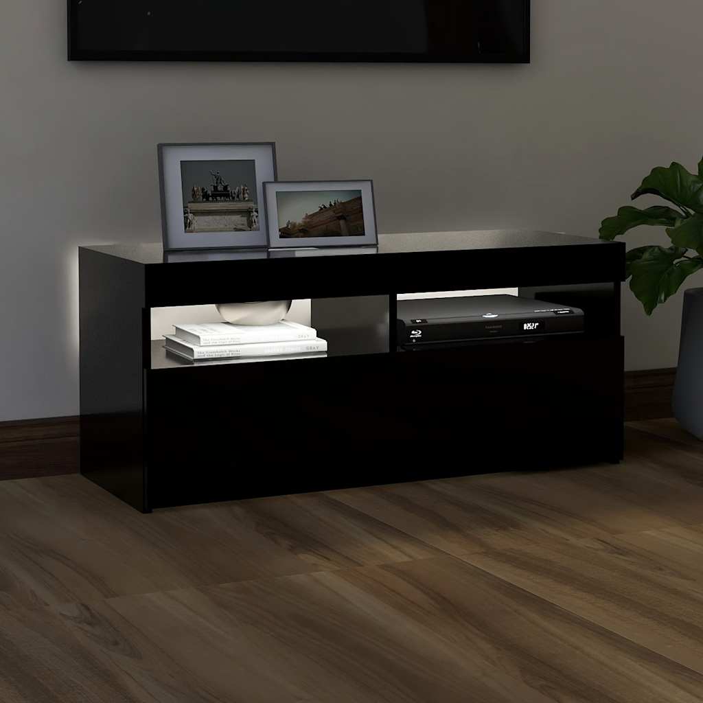 vidaXL Comodă TV cu lumini LED, negru, 90x35x40 cm