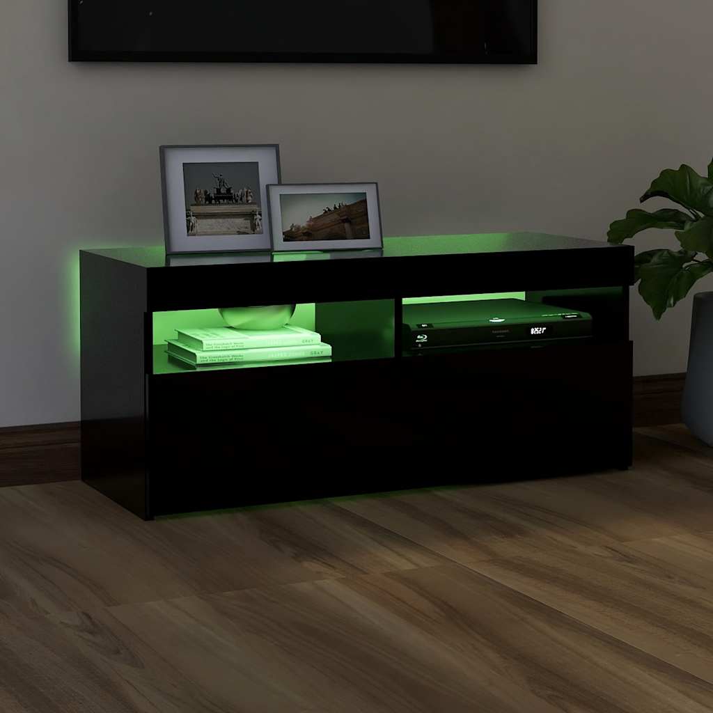 vidaXL Comodă TV cu lumini LED, negru, 90x35x40 cm