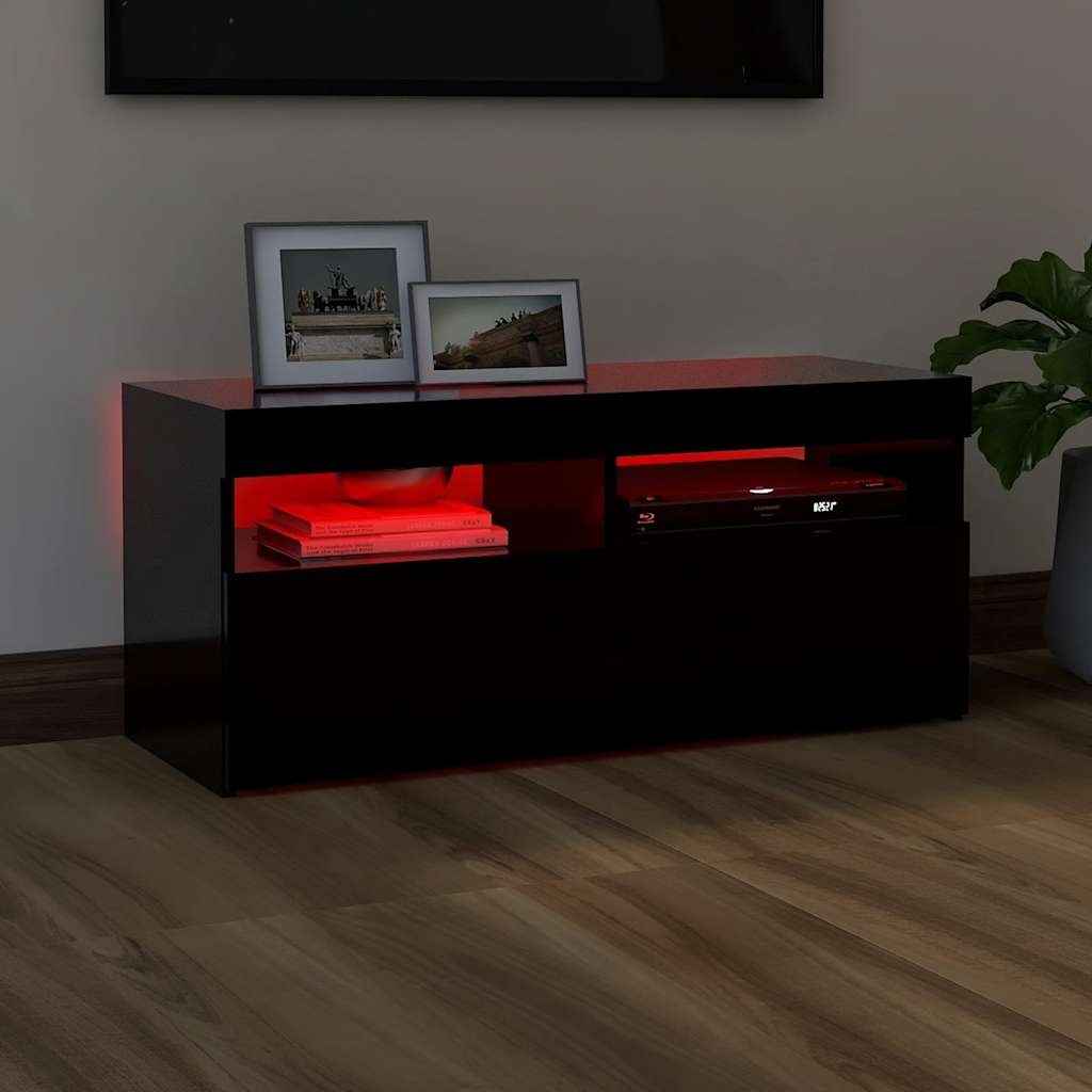 vidaXL Comodă TV cu lumini LED, negru, 90x35x40 cm