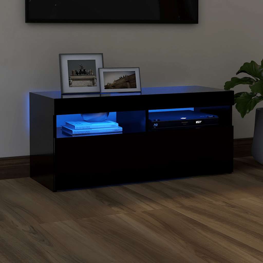 vidaXL Comodă TV cu lumini LED, negru, 90x35x40 cm