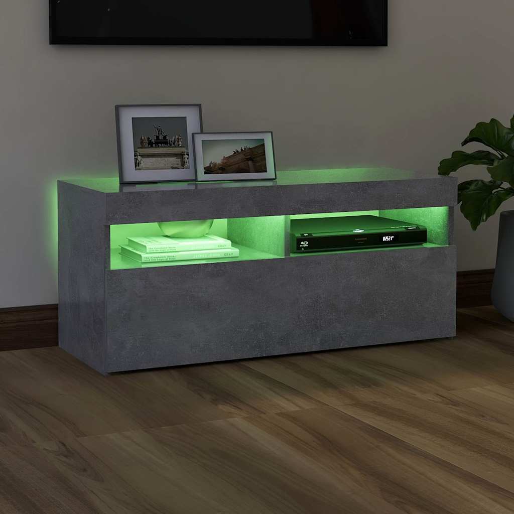 vidaXL Comodă TV cu lumini LED, gri beton, 90x35x40 cm vidaXL Comodă TV cu lumini LED, gri beton, 90x35x40 cm