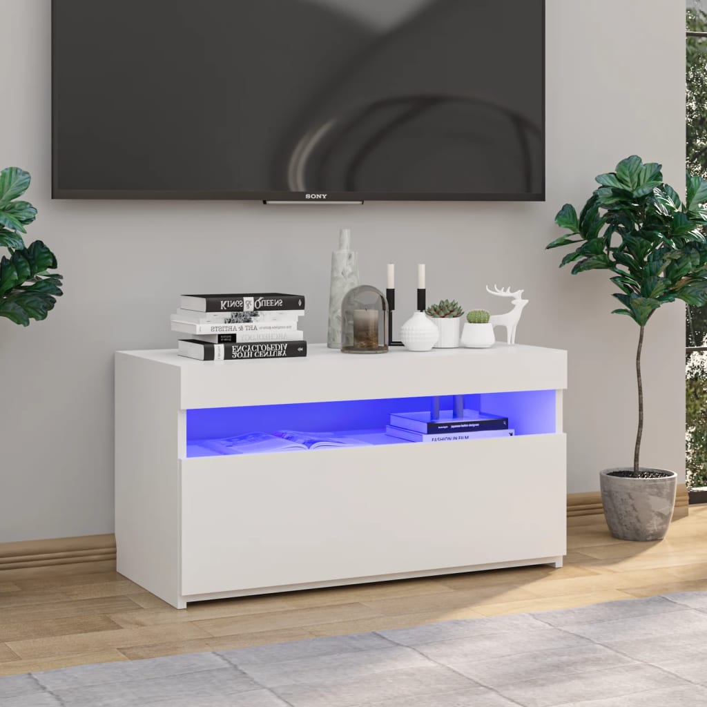 vidaXL Comodă TV cu lumini LED, alb, 75x35x40 cm vidaXL Comodă TV cu lumini LED, alb, 75x35x40 cm