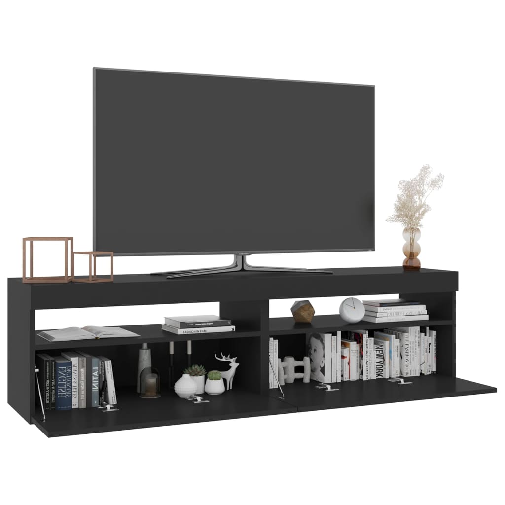 vidaXL Comode TV cu lumini LED, 2 buc., negru, 75x35x40 cm