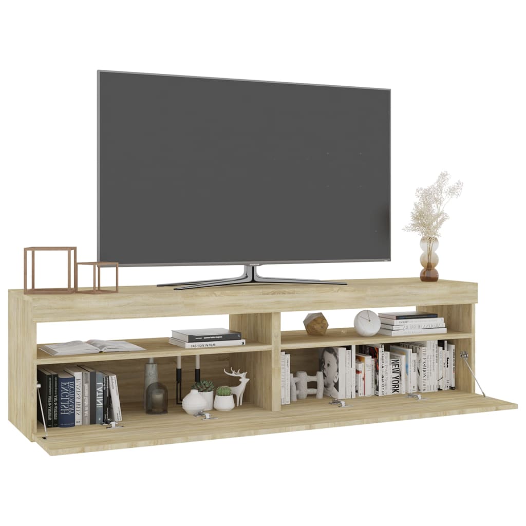 vidaXL Comode TV cu lumini LED, 2 buc., stejar sonoma, 75x35x40 cm