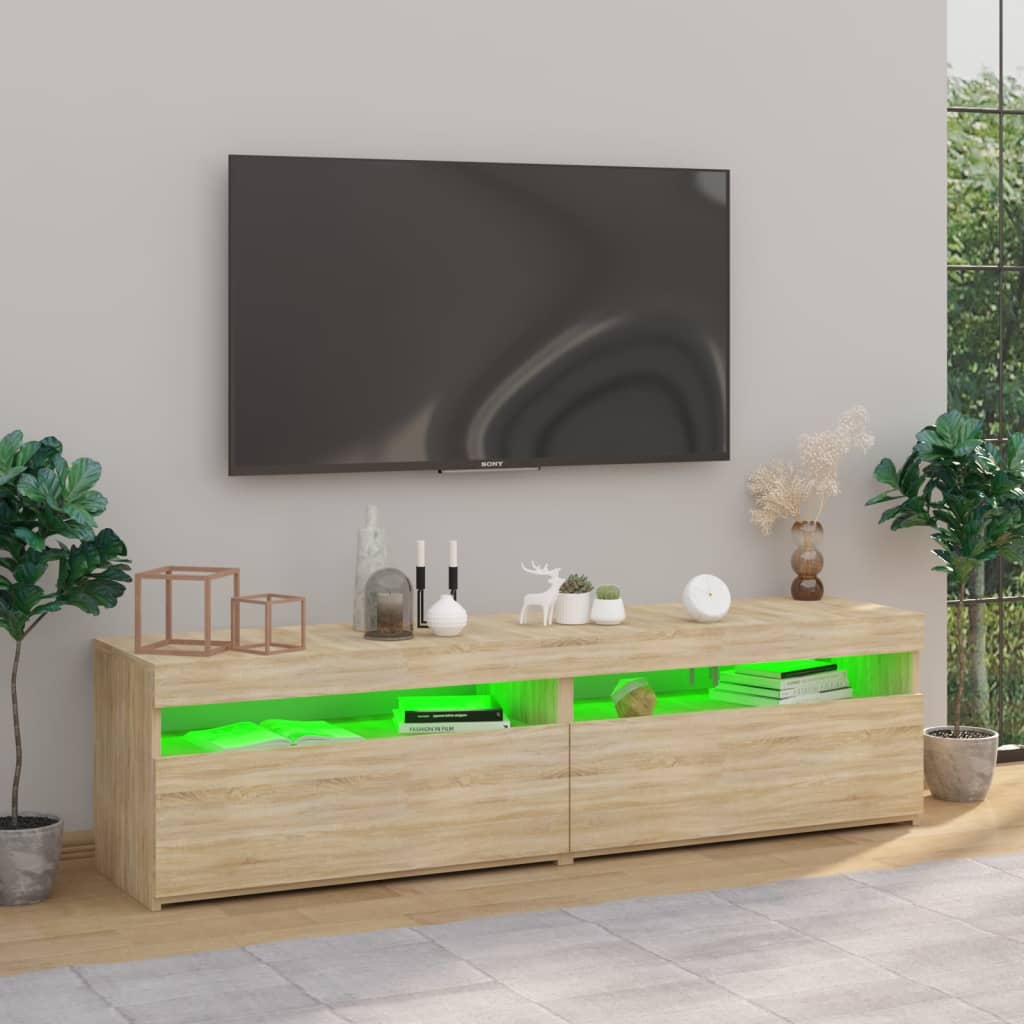 vidaXL Comode TV cu lumini LED, 2 buc., stejar sonoma, 75x35x40 cm