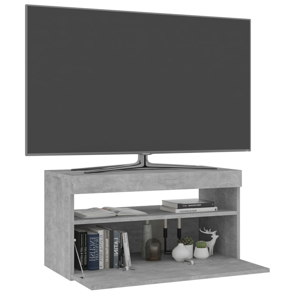 vidaXL Comodă TV cu lumini LED, gri beton, 75x35x40 cm vidaXL Comodă TV cu lumini LED, gri beton, 75x35x40 cm