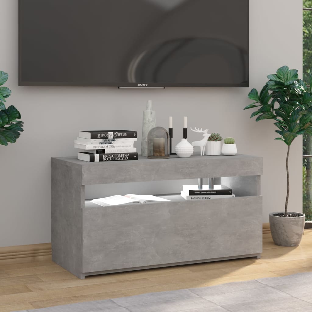 vidaXL Comodă TV cu lumini LED, gri beton, 75x35x40 cm vidaXL Comodă TV cu lumini LED, gri beton, 75x35x40 cm