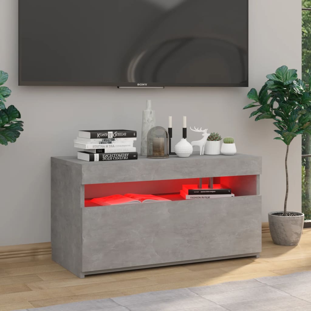 vidaXL Comodă TV cu lumini LED, gri beton, 75x35x40 cm vidaXL Comodă TV cu lumini LED, gri beton, 75x35x40 cm