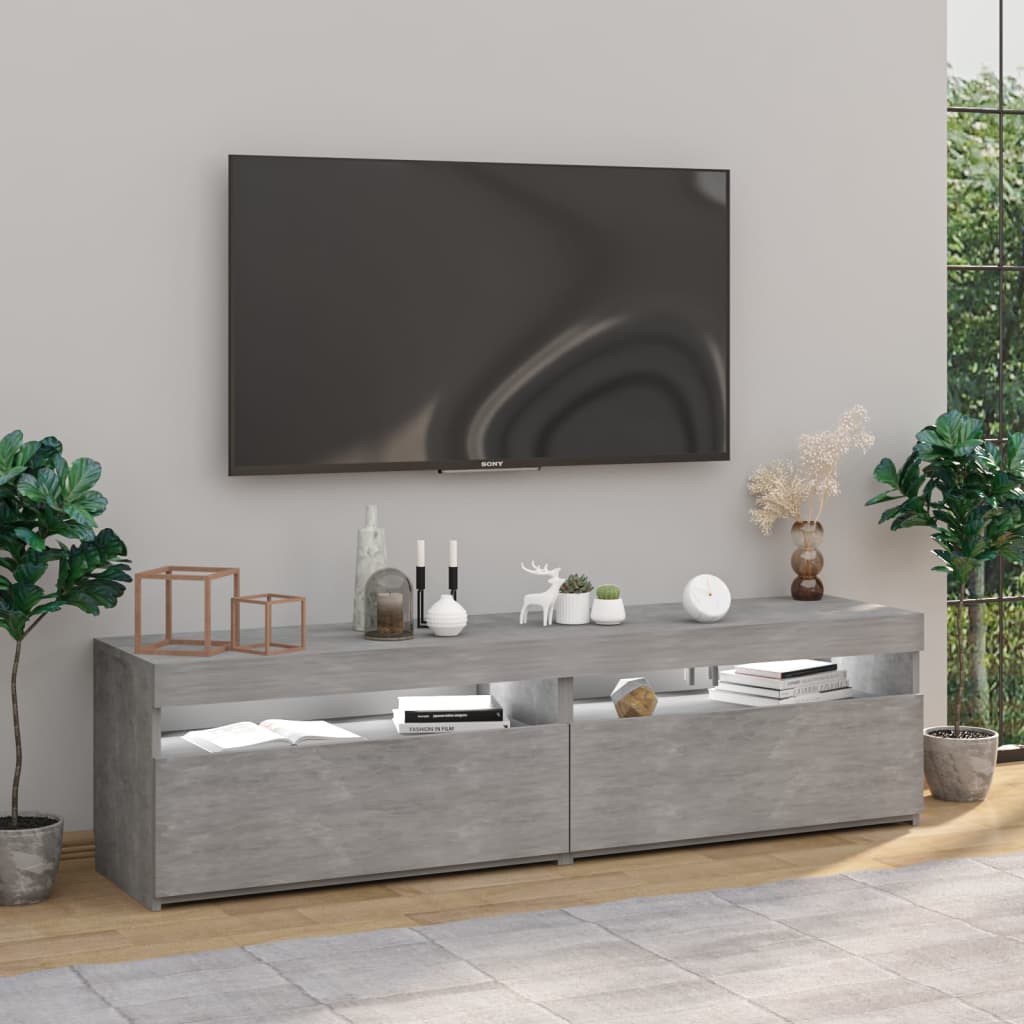 vidaXL Comode TV cu lumini LED, 2 buc., gri beton, 75x35x40 cm