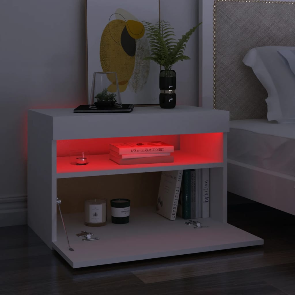 vidaXL Comodă TV cu lumini LED, alb, 60x35x40 cm vidaXL Comodă TV cu lumini LED, alb, 60x35x40 cm