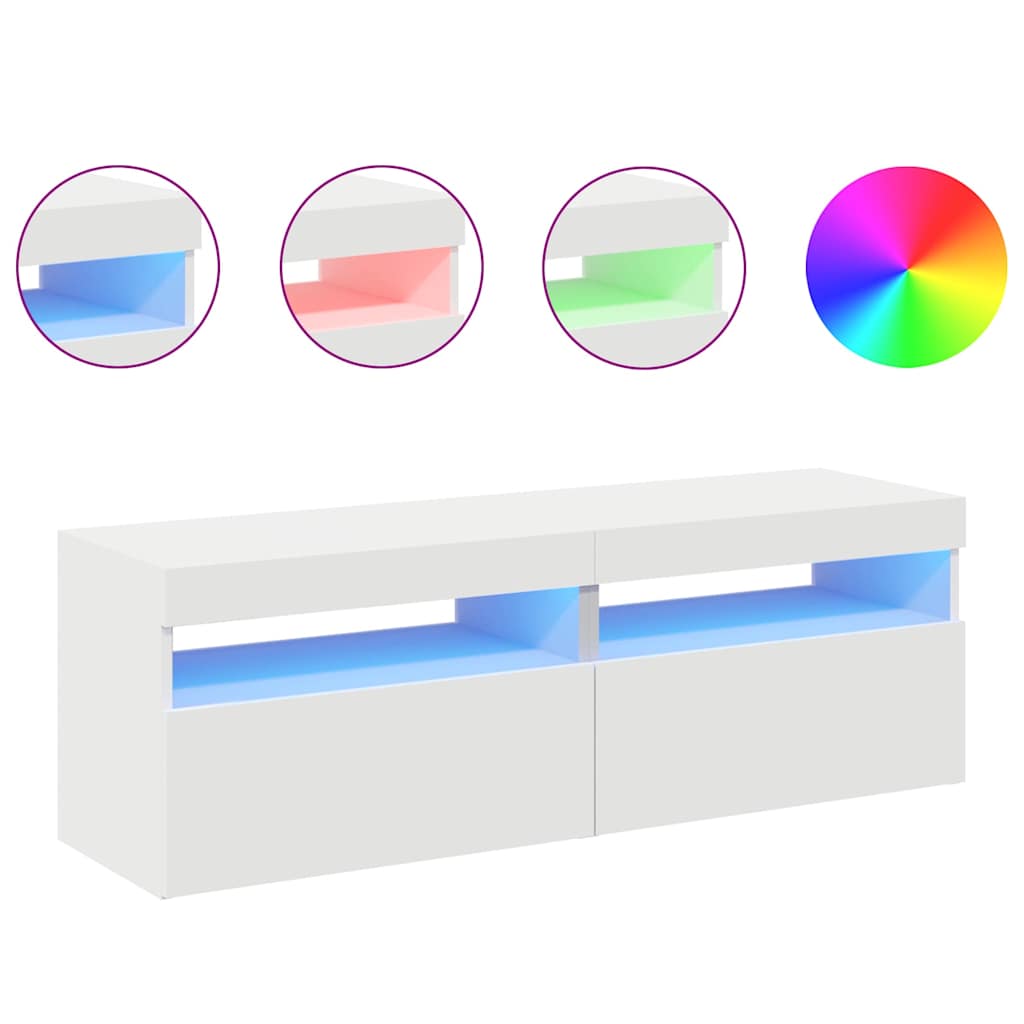 vidaXL Comode TV cu lumini LED, 2 buc., alb, 60x35x40 cm