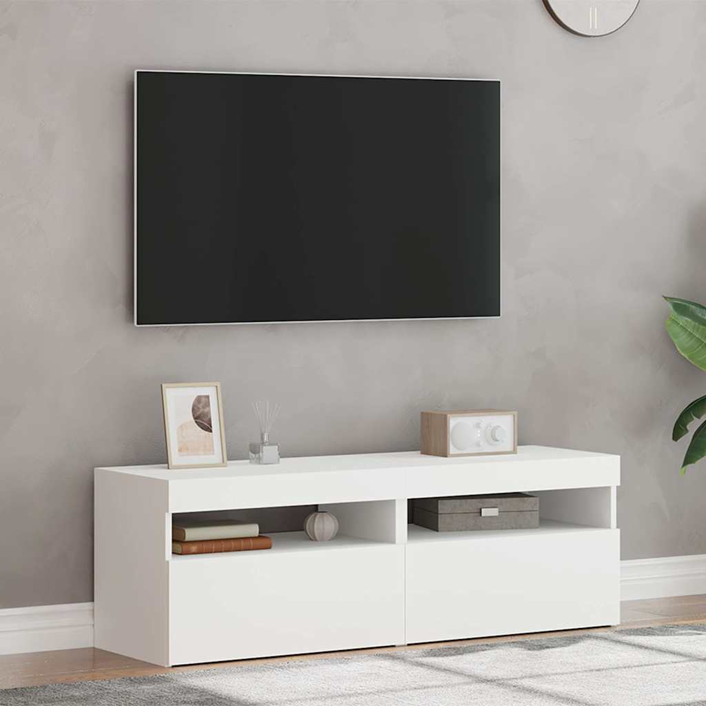vidaXL Comode TV cu lumini LED, 2 buc., alb, 60x35x40 cm