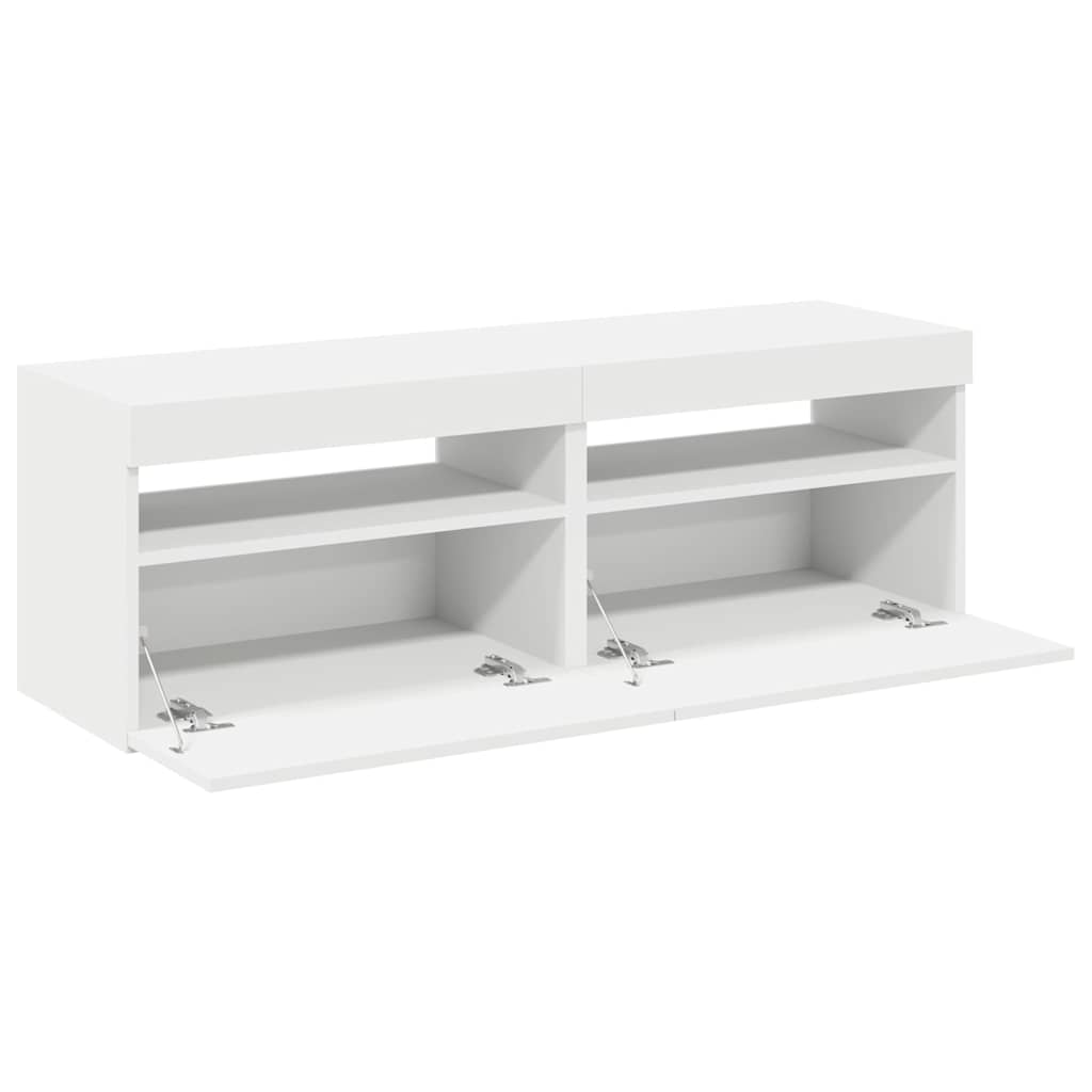 vidaXL Comode TV cu lumini LED, 2 buc., alb, 60x35x40 cm