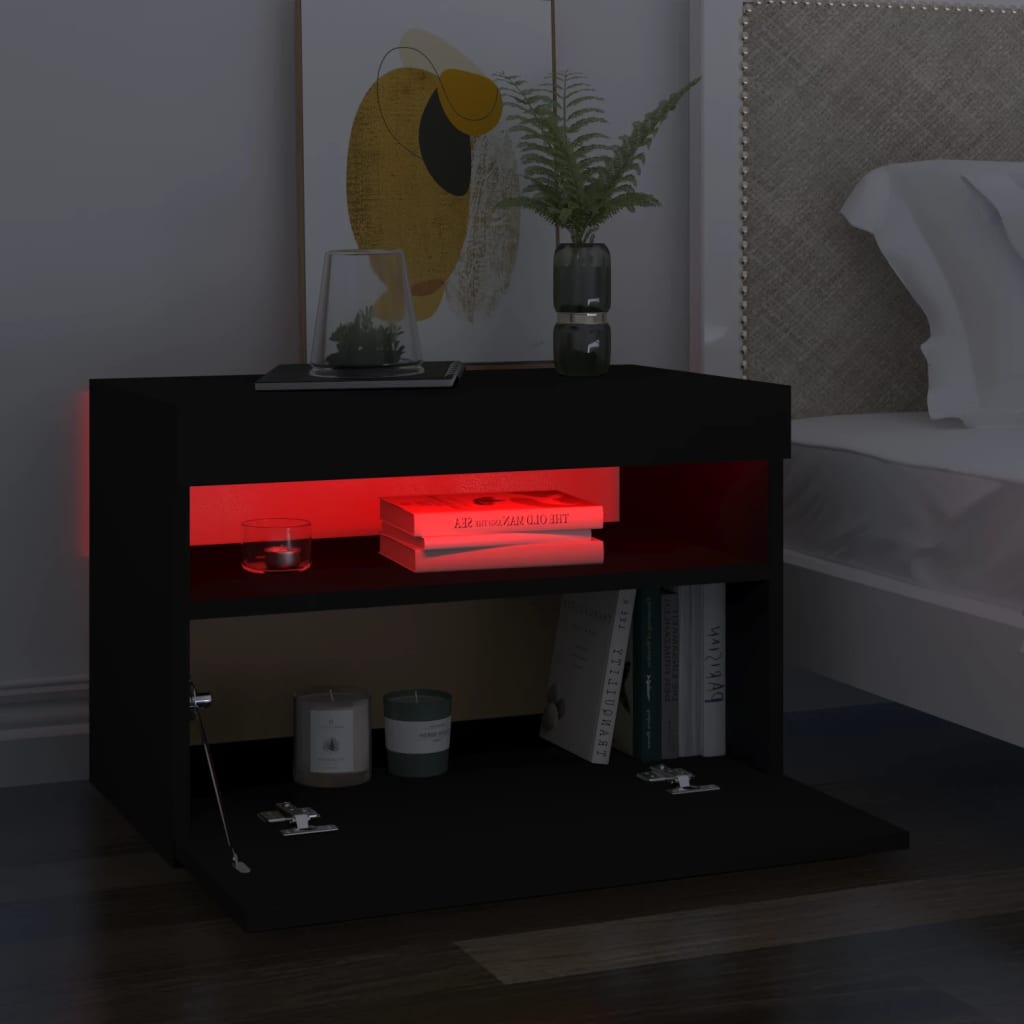 vidaXL Comodă TV cu lumini LED, negru, 60x35x40 cm
