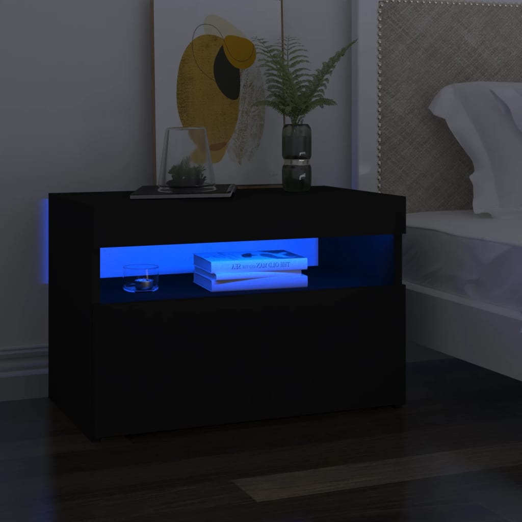vidaXL Comodă TV cu lumini LED, negru, 60x35x40 cm