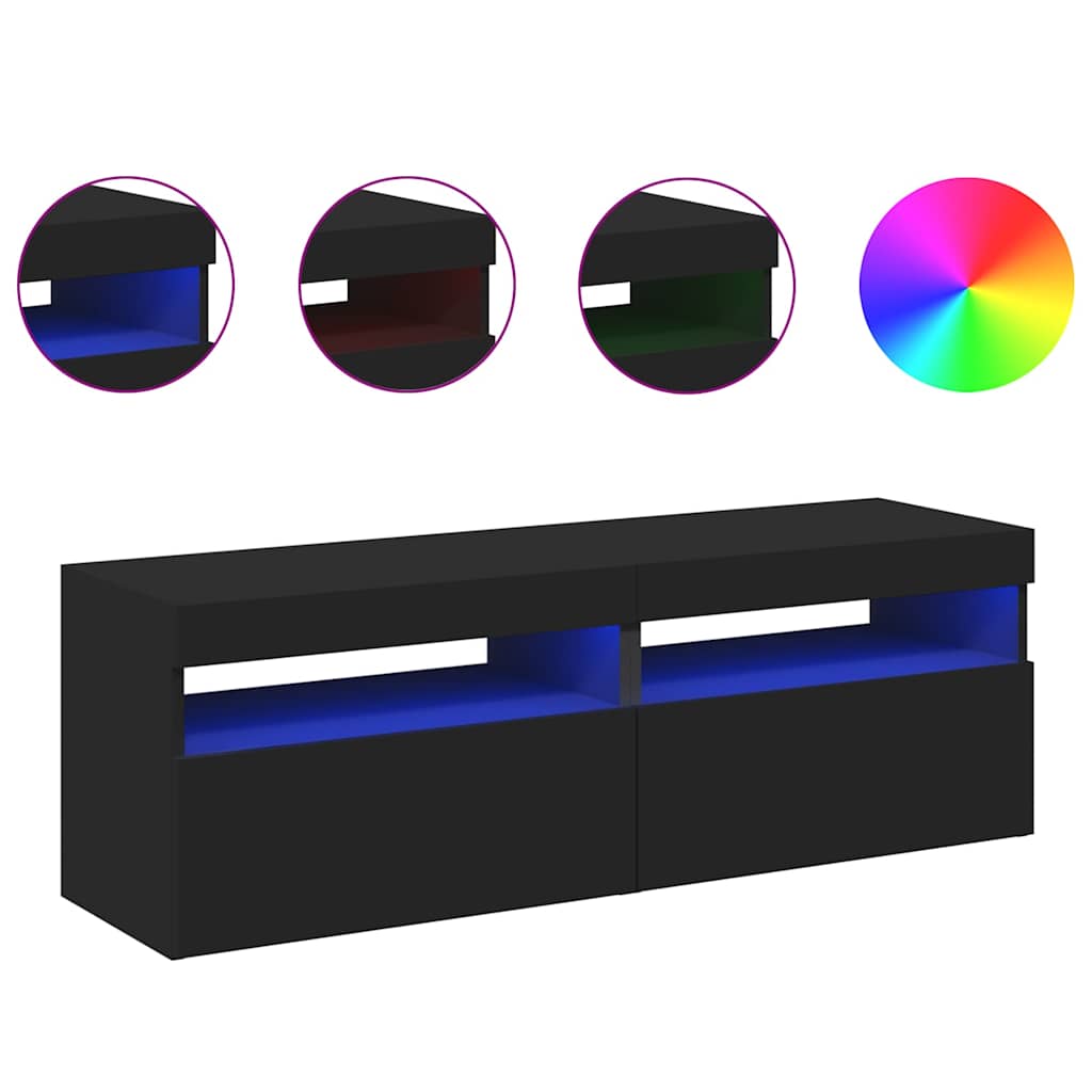 vidaXL Comode TV cu lumini LED, 2 buc., negru, 60x35x40 cm