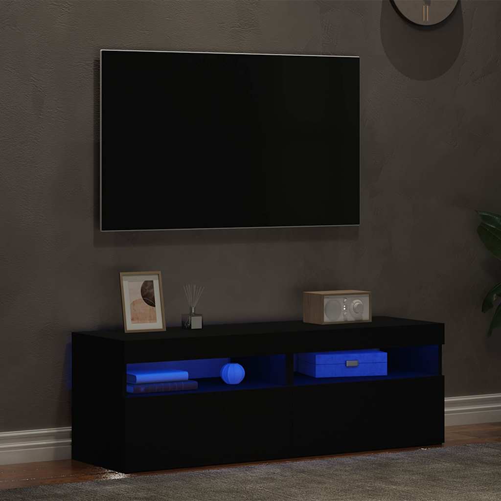 vidaXL Comode TV cu lumini LED, 2 buc., negru, 60x35x40 cm