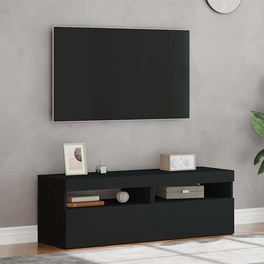 vidaXL Comode TV cu lumini LED, 2 buc., negru, 60x35x40 cm