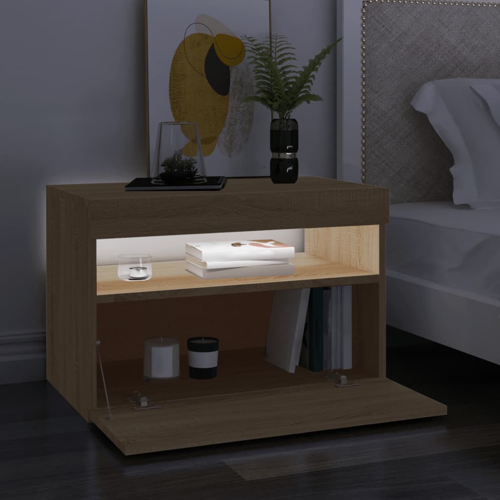 vidaXL Comodă TV cu lumini LED, stejar Sonoma, 60x35x40 cm