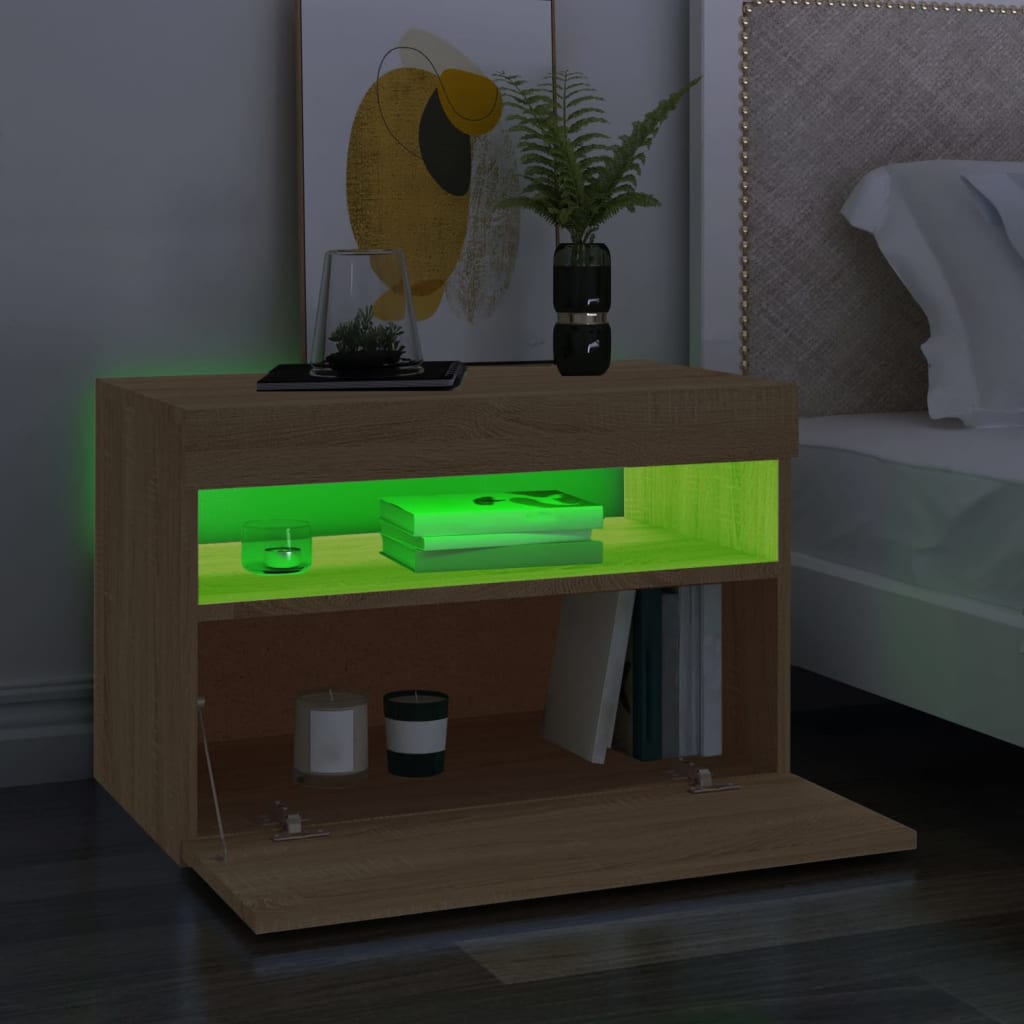 vidaXL Comodă TV cu lumini LED, stejar Sonoma, 60x35x40 cm