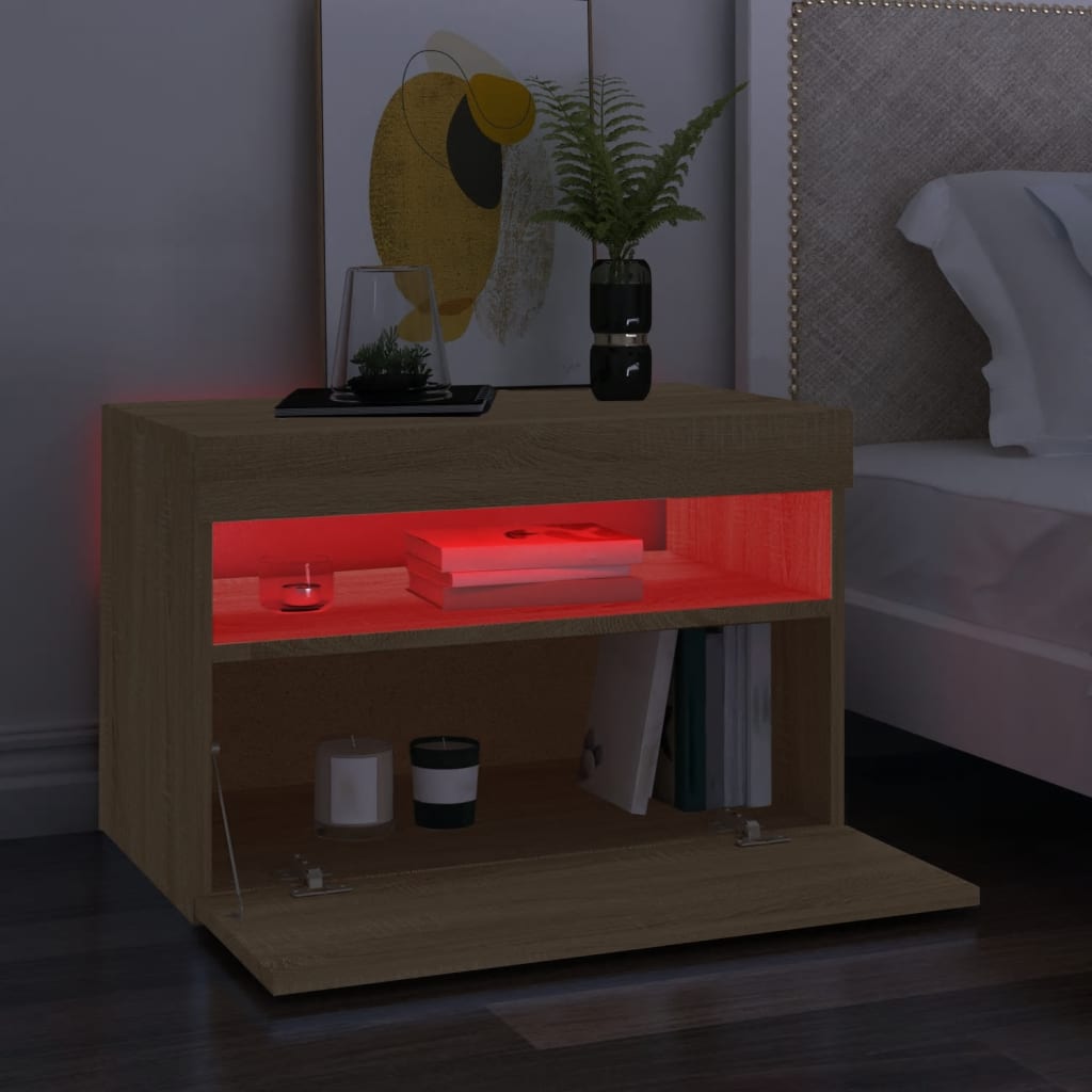 vidaXL Comodă TV cu lumini LED, stejar Sonoma, 60x35x40 cm