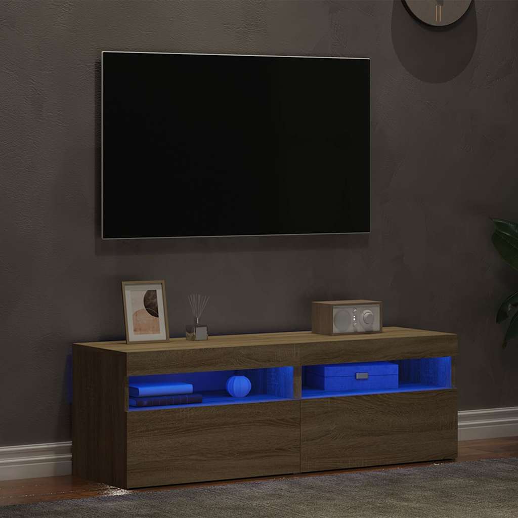 vidaXL Comode TV cu lumini LED, 2 buc., stejar Sonoma, 60x35x40 cm
